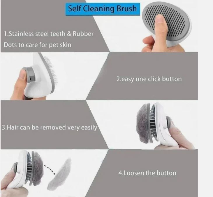 Pet Dog Cat Self Cleaning Slicker Brush Hair Remover Grooming Deshedding Comb